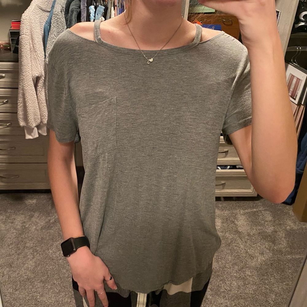 Gray Hollister Shoulder Cut out Tee